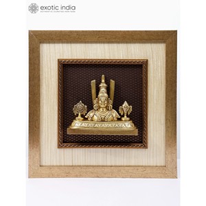16 \ "Tirupati Balaji (Venkateshvara) Statue Tenture Murale Sculpture En Laiton Encadrée En Bois Avec Des Symboles Vaishnava - Product Image 4