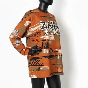 Women Long Sleeveless T Shirt GSM Premium Cotton Jersey <b>Rust</b> Brown Graphic All Over Print Custom Logo long sleeve shirt Cotton - Product Image 4