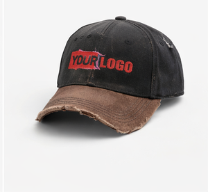 Custom Distressed Black Brown Dad <b>Cap</b> Embroidered <b>Vintage</b> Ripped Washed Cotton Baseball <b>Cap</b> Adjustable Retro Hat - Product Image 1