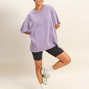 Camiseta Oversize Lavanda de Algodón con Efecto Ácido, Cómoda, Estilo Urbano, Tejido de Punto para Mujer - Product Image 4