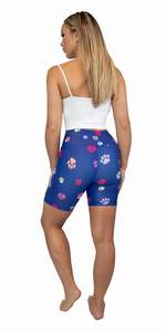Shorts de sport pour femme à taille basse, imprimé floral bleu, respirant, en coton et élasthanne tricoté, coupe régulière, avec cordon de serrage - Product Image 2