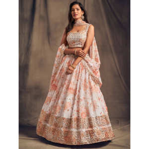 Festival d'organza imprimé floral blanc Lehenga Choli - Product Image 6