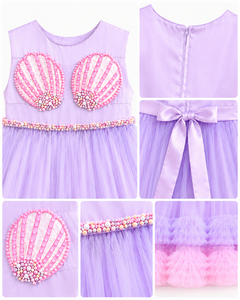 Vestido de Fiesta de Tul hasta la Rodilla para Niñas, Diseño de Princesa Sirena, Apliques de Conchas de Perla, Sin Mangas, ODM para Niños |   Boutique para Ocasiones de Cumpleaños - Product Image 3