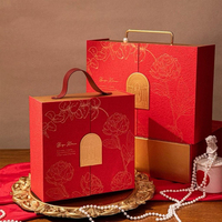 Boîte cadeau de luxe personnalisée avec ouverture à double porte et poignée en cuir | Emballage cadeau de style chinois pour mariage, fête, fête prénuptiale