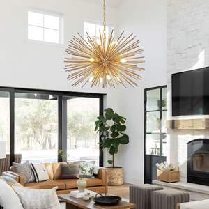 Mid-Century Modern 12-Light Starburst <b>Chandelier</b> 29\" Gold <b>Sputnik</b> Pendant Light Fixture for Living Room Dining Room Foyer-Bulb - Product Image 3