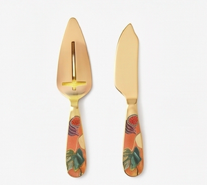 Elegant Gold Plated Head Resin Porcelain Handle Cake Cutter And Knife Set Perfect For Wedding And Anniversary Celebrations - Product Image 1