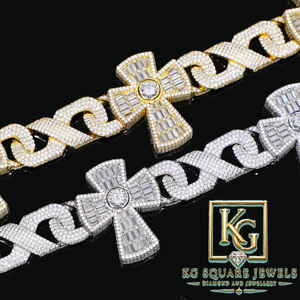Collier chaîne cubaine en or plaqué avec croix en moissanite et bijoux carrés KG - Product Image 2