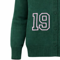 Kardigan Bordir Hijau 1908 Wanita Kancing Depan Rajutan Sweater Lengan Panjang Gaya Kasual Kolej Fashion Knitwear Outerwear