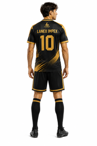 Ensemble d'uniformes de football personnalisés sublimés avec maillot, short, chaussettes et crampons, noir et or, vêtements de sport d'équipe avec nom et numéro - Product Image 4