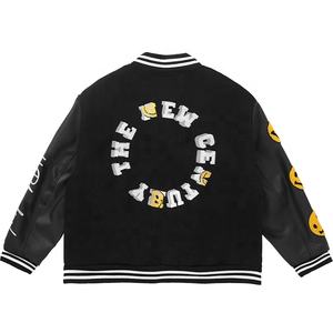 High Street Style hommes Softshell Varsity veste col montant goutte épaule Chenille brodé Logo vêtements d'hiver en cuir - Product Image 4