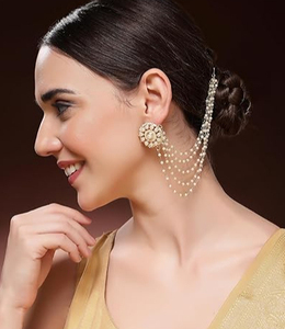 Pendientes elegantes con borlas de perlas chapadas en oro para mujer, joyería clásica de estilo Bollywood para fiesta de boda - Product Image 1