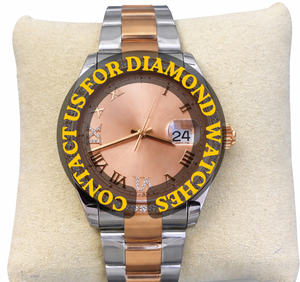 Reloj de Diseño Impresionante, Resistente al Agua, con Caja Redonda Única, Esfera Rosa, Bisel de Dos Tonos, Diamantes Moissanite, Mecánico - Product Image 4
