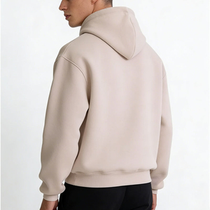 Sweat-shirt à capuche beige pour homme, coupe classique, couleur unie, décontracté, pour l'automne, logo imprimé sur le devant, en coton molletonné tricoté - Product Image 4