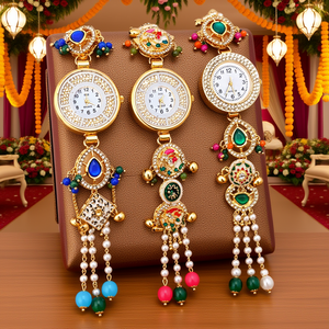 Reloj de Pulsera Rangrata RRWD169 para Mujer, Diseño Étnico de Joyería de Lujo en Oro con Kundan y Meenakari - Product Image 5