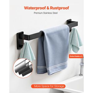 Ensemble d'accessoires de salle de bain 5 pièces en acier inoxydable noir mat, barre porte-serviettes de 24 pouces et 2 crochets pour peignoirs, accessoires de bain de qualité - Product Image 4