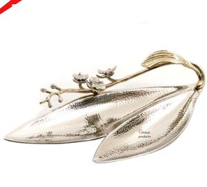 Plato de servicio de comida y ensalada de Metal con forma de hoja de diseño martillado para hotel y restaurante en casa - Product Image 1