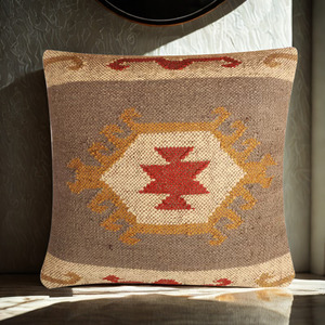 KRAFTERS Geometric Pattern Square <b>Pillow</b> Woven Wool Jute | 100% Cotton Filled Handcrafted Cushion Home Outdoor Hotel Chair Use - Product Image 6