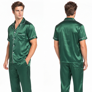 OEM Custom <b>Men</b> Short Sleeve <b>Silk</b> Sleep <b>Shirt</b> Nightwear Button Down Satin Top Anti-Wrinkle Causal Sleeping <b>Shirt</b> <b>Men</b> Satin Tops - Product Image 3