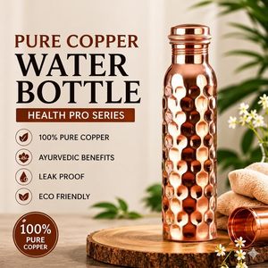 Elegant 1000ml Handmade <b>Copper</b> <b>Bottle</b> Ayurvedic Health Water Storage <b>Bottle</b> with Hammered Surface and Leak Proof - Product Image 4