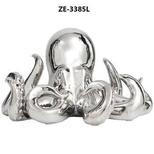 Figurine de pieuvre plaquée argent en alliage de zinc poli, décoration d'intérieur, 6,60x11,70 pouces, artisanat métallique sur le thème des animaux - Product Image 2