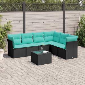 ชุดโซฟาลานบ้านหวายโพลีสีดำ 7 ชิ้นพร้อมชุดเบาะรองนั่งในสวน - Product Image 2