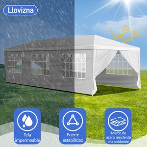 Tenda Impermeabile Bianca per Matrimoni ed Eventi 3x9m, Gazebo da Esterno con 8 Pareti Laterali Rimovibili - Product Image 6