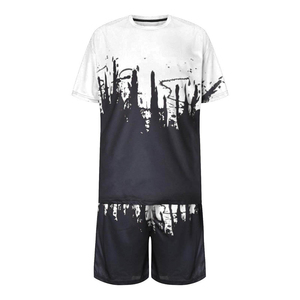 Men's Sporty 2-Piece <b>Set</b> Crew Neck T-Shirt & Shorts Gradient Print Quick Dry Polyester Spandex <b>Knitted</b> Summer Wear - Product Image 1