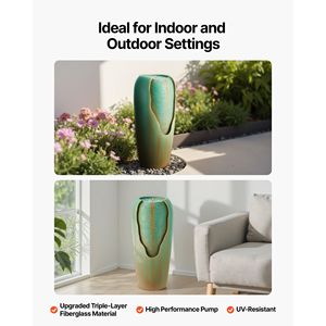 Fontana d'Acqua Moderna da Esterno, Altezza 30,71 cm, Stile Vaso Smaltato, a 1 Livello, con Luce LED, Cascata Contemporanea da Esterno - Product Image 5