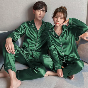 New Silk Satin Long Sleeve Sleepwear <b>Sets</b> Breathable and Solid Color Loungewear <b>for</b> Home Couple <b>Pajamas</b> <b>for</b> <b>Men</b> and Women - Product Image 5