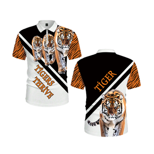 Polo d'été pour homme à imprimé tigre par sublimation |   T-shirt tendance à col zippé avec graphisme 3D |   Haut décontracté pour homme avec motif animalier vibrant - Product Image 1