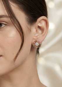 Pendientes de botón vintage chapados en oro rosa y rodio con diamantes de laboratorio de corte brillante redondo para mujer, para uso diario, bodas y fiestas. - Product Image 3