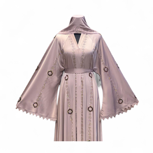 Wholesale Umbrella Abaya Stone Work Handmade Sequined Arabic Dubai Style Full Flare Nida Fabric Evening Party Dress - Product Image 1