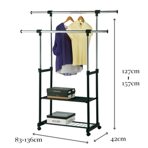 Double barre galvanisée et support d'affichage de vêtements d'étagère de fil - Product Image 2