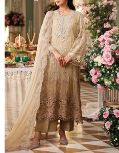 Ensemble Shalwar Kameez gris brodé avec miroir, longueur ras du sol, pour femme, avec dupatta en filet, idéal pour mariage - Product Image 6