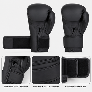 Gants de boxe en PU mat 10oz 12oz 14oz 16oz avec fermeture Velcro et sangle de poignet réglable pour adultes – Équipement de boxe - Product Image 6