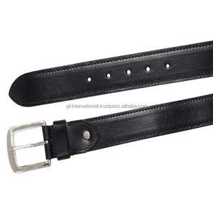 Ceinture décontractée pour homme en cuir pleine fleur noir, cousue main, durable, avec boucle en laiton nickelé, toutes tailles - Product Image 6