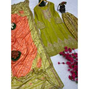 Designer Polyester Salwar Kameez Beautiful Party Wear <b>Top</b>-Bottom and Dupatta - Product Image 4