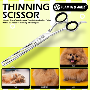 Juego de tijeras de peluquería veterinaria de 7.0 pulgadas plateadas con forma de animal, de acero inoxidable, con dientes de espina de pescado y tijeras de entresacar - Product Image 5