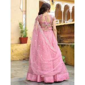 Adorable filet à paillettes roses pour fiançailles Lehenga Choli avec Dupatta - Product Image 3