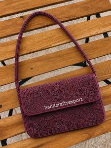 Luxury Handmade Durable Burgundy Floral Embroidery Beaded Shoulder Bag for Women Evening Clutch <b>Handbag</b> Magnetic Snap - Product Image 1