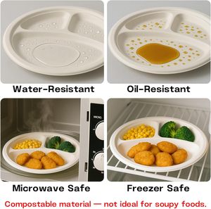 Eco-friendly Bagasse Biodegradable Compostable Heavy Duty 3-Compartment Round <b>Disposable</b> <b>Plates</b> - Product Image 4