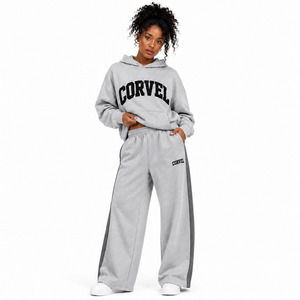 <b>Oversized</b> Heavy Cotton Fleece Heather Gray Hoodies Side Panel Custom Embroidered Logo Tracksuit Wide Leg <b>Sweatpants</b> Manufacturer - Product Image 1