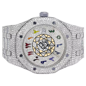 Reloj de pulsera personalizado con diamantes, esfera colorida con números arábigos, brazalete llamativo, reloj de lujo para hombre, regalo. - Product Image 3