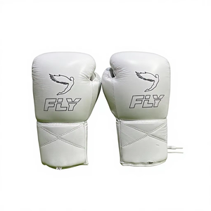 Gants de boxe en cuir blanc Fly avec fermeture à lacets pour adultes, équipement d'entraînement et de sparring - Product Image 5
