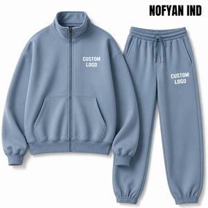 Ensemble de survêtement unisexe NOFYAN IND, couleur unie, sweat-shirt à fermeture éclair à manches longues, pantalon de survêtement, logo personnalisé, vêtements décontractés d'automne, en molleton - Product Image 1