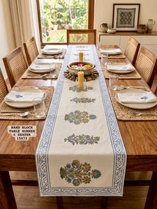 Cotton Hand Block Print <b>Table</b> <b>Runner</b> 15x72 Inch Floral Dining <b>Table</b> <b>Runner</b> for 6 Seater Home Decor - Product Image 3