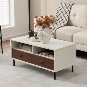 Modern <b>Rectangle</b> 40-Inch <b>Coffee</b> <b>Table</b> with Storage Shelf and Drawers 2-Tiered Design for Living Room Furniture - Product Image 1