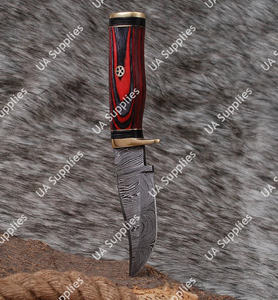 Cuchillo de Caza Exótico Damasco con Funda de Cuero Rojo-Negro Multicolor, Supervivencia al Aire Libre, EDC, Hecho a Mano Premium, Bajo MOQ, Venta al por Mayor - Product Image 3