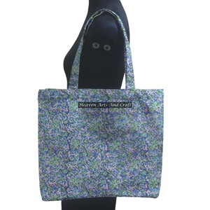 Sac fourre-tout de marché en coton fait à la main carré imprimé de blocs grand format floral Design de mode pour femmes Shopping à l'épaule matelassé - Product Image 1
