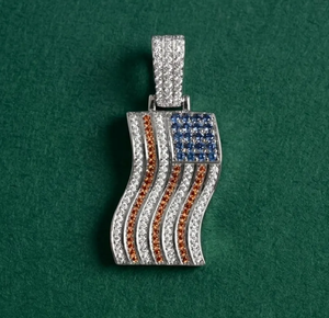 Collier pendentif drapeau américain en moissanite, breloque ovale en strass, bijou ton argent, cadeau - Product Image 2